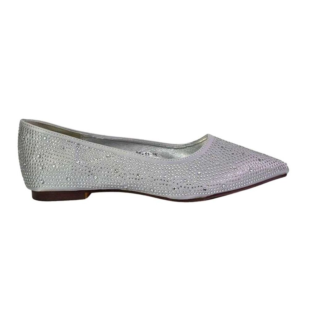 XY London Womens/Ladies Marshall Rhinestone Pointed Flat Ballerina Flats / Silve